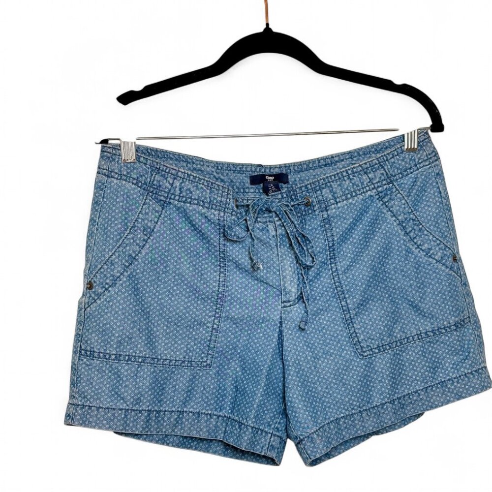 Gap Blue Chambray Micro Dot Drawstring Shorts Preppy Boho Summer Size 8